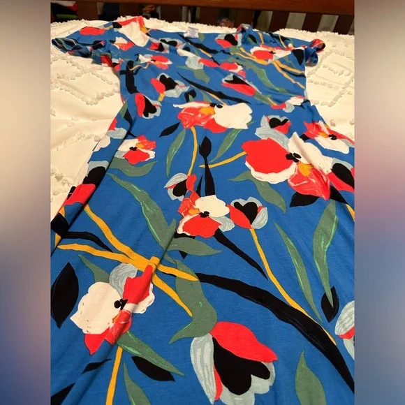 Sigrid Olsen Floral Midi Faux Wrap Dress Size Large - Picture 2 of 5